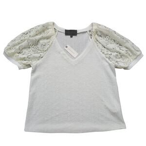 NWT Anthropologie Sundays In Brooklyn White Lace Sleeve Top Size Small